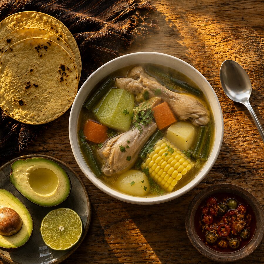 Caldo de pollo con verduras